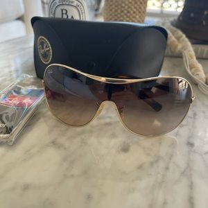 Ray-Ban Gold/Gradient Brown Shield style Sunglasses in case with cloth